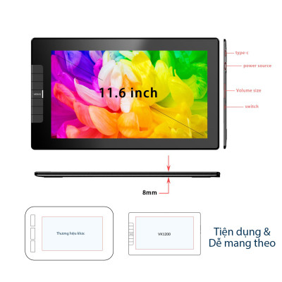 Bảng Vẽ Điện Tử VEIKK VK1200 Full Laminated Cảm Ứng Nghiêng Độ Nhạy Cao - Hàng Chính Hãng