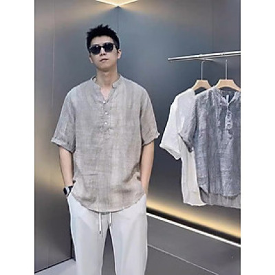 Áo sơ mi đũi trơn ngắn tay nam phối cúc đơn giản tinh tế, thanh lịch