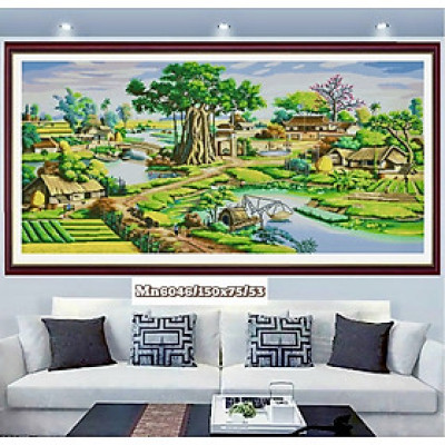 Tranh thêu kín chữ thập Làng quê MN6046, kích thước 150 x 75 cm
