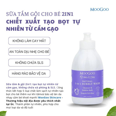 Sữa Tắm Gội Tự Nhiên Từ Cám Gạo Tạo Bọt Cho Bé 2 Trong 1 - MooGoo