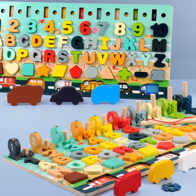 Đồ Chơi Gỗ, Bảng Gỗ Thông Minh 6IN1 Đồ Chơi Giúp Bé Phát Triển Trí Não Giáo Dục Theo Phương Pháp Montessori - Tặng Kèm 01 Tranh Ghép Bằng Gỗ