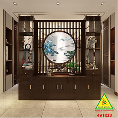 Vách ngăn phòng khách, vách ngăn tủ kệ bằng gỗm bình phong tranh 4VTK23 - NỘI THẤT LẮP RÁP VIENDONGADV