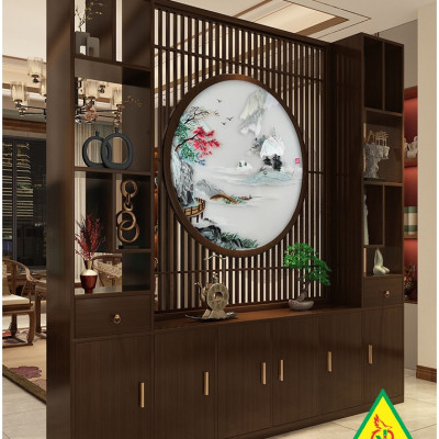 Vách ngăn phòng khách, vách ngăn tủ kệ bằng gỗm bình phong tranh 4VTK23 - NỘI THẤT LẮP RÁP VIENDONGADV