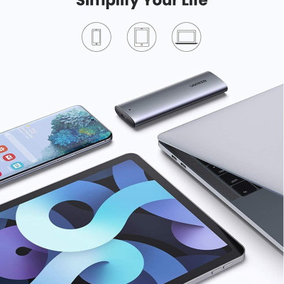 Ugreen 10902 0.5M m.2 nvme usb type c 10gbps hộp ổ cứng ssd màu xám kèm cáp 2 đầu C 3.1 Gen 1 Ugreen CM400 - Hàng Chính Hãng