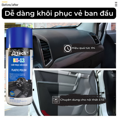 Bình Xịt Phục Hồi Nhựa Nhám, Dưỡng Bóng Làm Mới Nhựa Không Màu O’Tech BX-12 (450ml) Plastic Polish - Hàng Chính Hãng
