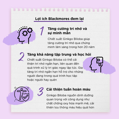 Viên uống Blackmores ginkgoforte hỗ trợ tuần hoàn máu não chai 40 viên