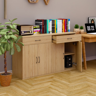 [Happy Home Furniture] SCANDINA, Tủ đựng đồ 4 cánh mở - 2 ngăn kéo ,130cm x 37cm x 75cm ( DxRxC), TCM_087