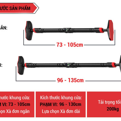 Thanh xà đơn gắn cửa, xà đơn treo tường Thước Thăng Bằng, chịu lực 200kg, chốt khóa an toàn chông trượt tập luyện tại nhà TP201PU