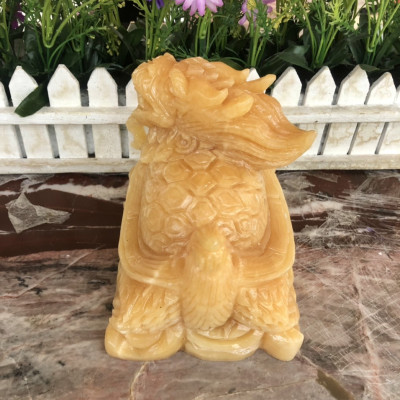 Tượng Long Quy Rùa đầu Rồng phong thủy đá ngọc hoàng long - Dài 15 cm