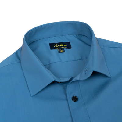 Áo Sơ Mi Nam Công Sở Trung Niên Thương Hiệu Anton Somianton Vải Cotton Màu Xanh Trơn Ngắn Tay Có Túi - SN13