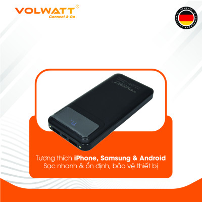 Pin sạc dự phòng Volwatt GE-10K5 hàng chính hãng | 10.000mAh, Sạc nhanh 22.5W, Tích hợp 4 dây (Type-C/L/Micro/USB-A), LED, Đèn