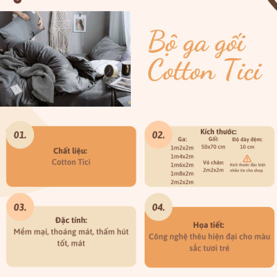 Bộ Chăn Ga Gối 4 Món DULCETT ( 1 ga + 2 vỏ gối đầu + 1 vỏ chăn) Cotton TiCi Nhập Khẩu Mềm Mịn