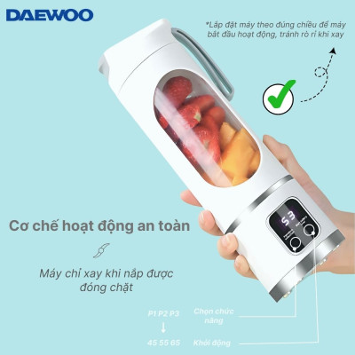 Máy xay cầm tay DAEWOO DWBL-4515 (450ml) Hàng Chính Hãng - Ly xay trái cây thông minh, nhỏ gọn, tiện lợi