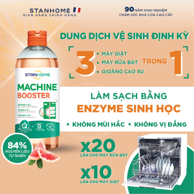 Dung dịch vệ sinh lồng giặt, máy rửa chén Stanhome Machine Booster nguyên liệu tự nhiên 500ml