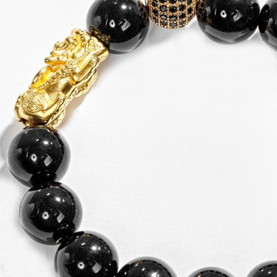 Vòng Tay Nam Đá Obsidian Phối Tỳ Hưu Bạc Mạ Vàng 24K Ngọc Quý Gemstones