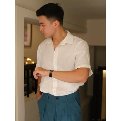 Áo sơ mi nam cổ bẻ ngắn tay vải Linen Premium cao cấp mặc thoáng mát