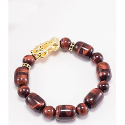 Vòng tay đá thạch anh mắt hổ nâu đỏ phối tỳ hưu bạc mạ vàng (12mm) Ngọc Quý Gemstones