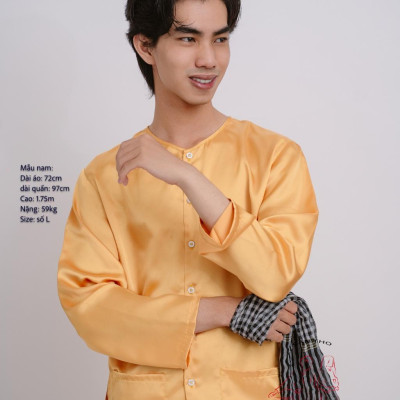 Bộ áo bà ba nam vải phi bóng vàng đồng- Có bộ bà ba Bigsize- may sỉ bà ba toàn quốc - May bộ bà ba theo yêu cầu