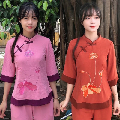 Đồ Lam Đi Chùa # Sẫm Phối 2Nút # Đồ Bộ Nữ #Quần Áo Nữ