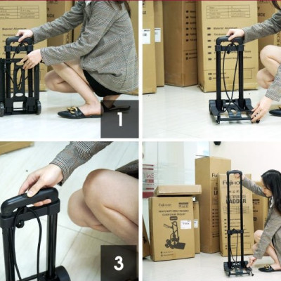 Xe đẩy hành lý - xe đẩy hàng gấp gọn thông minh (đi kèm dây buộc) xe kéo hàng đi chợ đa năng - HENRYSA