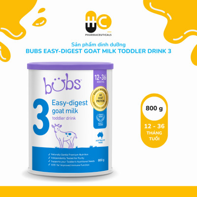 Sản phẩm dinh dưỡng Bubs Easy-digest Goat Milk Toddler Drink 3 (12–36 tháng) – 800g