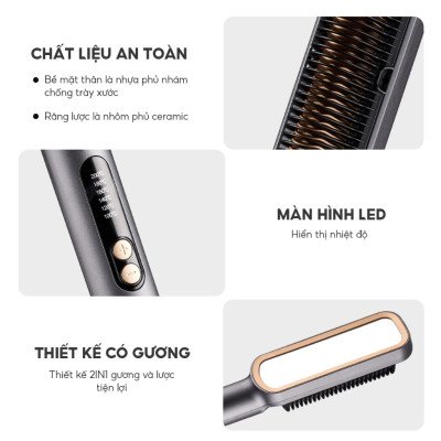 Lược điện chải tóc Lê Bên Làng LBL3055 inon âm chống xơ rối, kèm gương - Hàng chính hãng