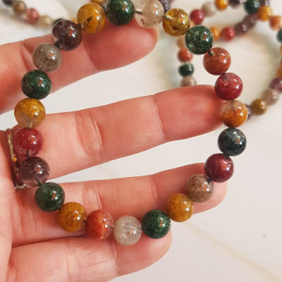 Vòng tay phong thuỷ may mắn đá Thạch anh Ưu linh đa sắc Size hạt 8mm đá Ưu linh đẹp sang trọng của đá thạch anh tự nhiên đa sắc giúp xua tan mệt mỏi, đem đến năng lượng tích cực may mắn tài lộc cho gia chủ ,tăng sự quyến rũ sang trọng cho phái đẹp ạ