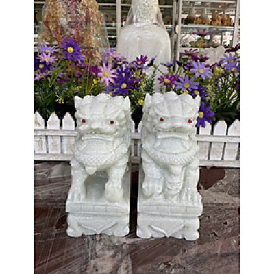 Cặp tượng Kỳ Lân phong thủy đá trắng xanh - Cao 15 cm