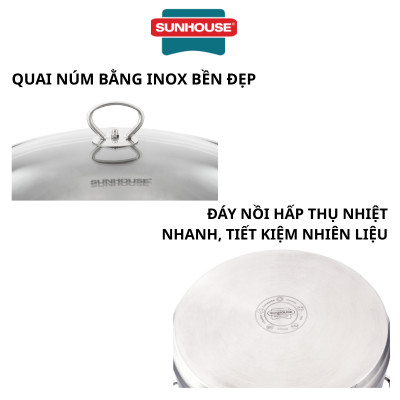 Nồi luộc gà inox 3 đáy nắp kính 28 cm Sunhouse SH28LG - Hàng Chính Hãng