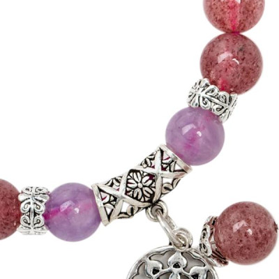 Vòng Tay Thạch Anh Dâu Mix Tím Ngọc Charm Hoa Mặt Trời Ngọc Quý Gemstones VT109