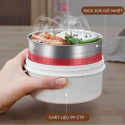 Lồng cơm 4 ngăn giữ nhiệt văn phòng Mitomo LCH-7086 dung tích 2.8L kèm nĩa và thìa