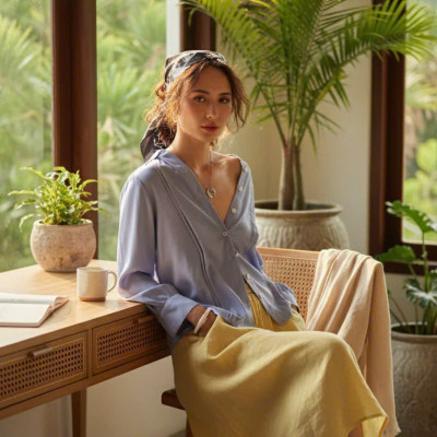 Áo Sơ Mi Lụa Thanh Lâm, Áo Sơ Mi Dài Tay Phong Cách Công Sở Thời trang thiết kế Hity Top173