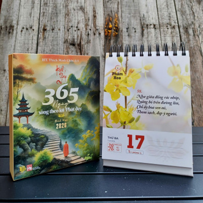 Sách Lịch Bính Ngọ 2026 - Kinh Pháp Cú - 365 Ngày sống theo lời Phật dạy