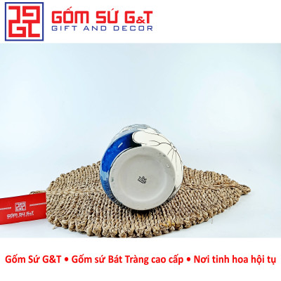 Lọ hoa men hỏa biến lá dứa miệng thấp vẽ sen Gốm Sứ G&T