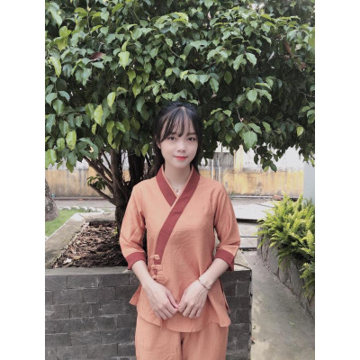 ĐỒ LAM ĐI CHÙA 3 NÚT Vải Tơ Cao Cấp Có Big Size