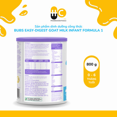 Sản phẩm dinh dưỡng công thức Bubs Easy-digest Goat Milk Infant Formula 1 (0–6 tháng)