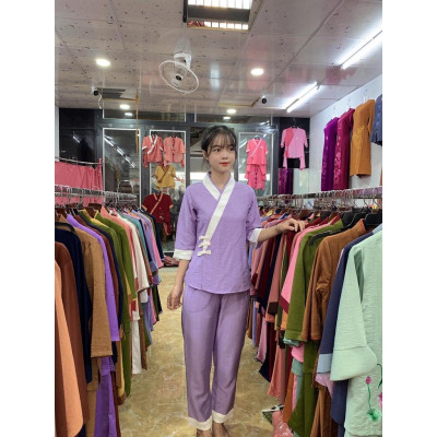 ĐỒ LAM ĐI CHÙA   3 NÚT Vải Tơ Cao Cấp