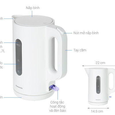 Bình đun siêu tốc Panasonic  NC-K101WRA 1.7 lít - HÀNG CHÍNH HÃNG