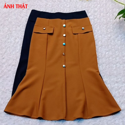 Chân Váy Công Sở Dáng Váy Chữ A Dài Qua Gối Chất Vải Kai Thun Co Giãn CV0084
