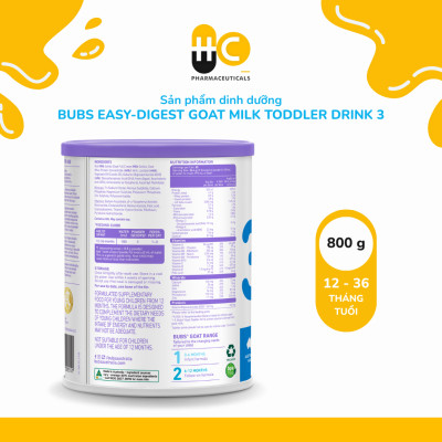 Sản phẩm dinh dưỡng Bubs Easy-digest Goat Milk Toddler Drink 3 (12–36 tháng) – 800g