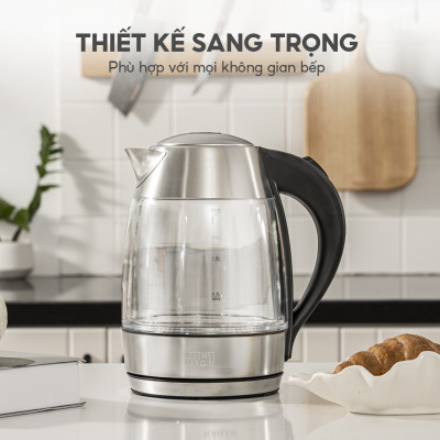 Ấm siêu tốc, bình thủy tinh Lebenlang LBLB2226 có lõi lọc trà, công suất 2200W, dung tích 1800ml, bảo hành 2 năm - hàng chính hãng