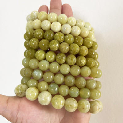 Vòng tay chuỗi hạt ngọc thật màu vàng chanh cho người mệnh Thủy và Kim hột 10 li (1cm)
