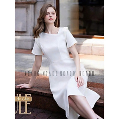 Đầm trắng cổ xéo NGADO , đầm dáng dài , đầm kiểu , đầm nữ , đầm dự tiệc