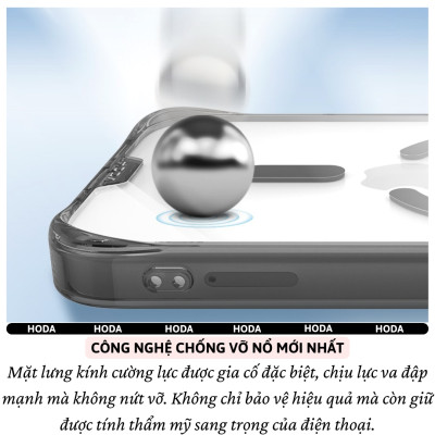 Ốp lưng kính cường lực chống sốc 2m viền TPU Hoda Crystal Pro trong suốt clear cho IPhone 17 Air 17 Pro Max 17 Pro 16 Pro Max 16 Pro - Hàng nhập khẩu
