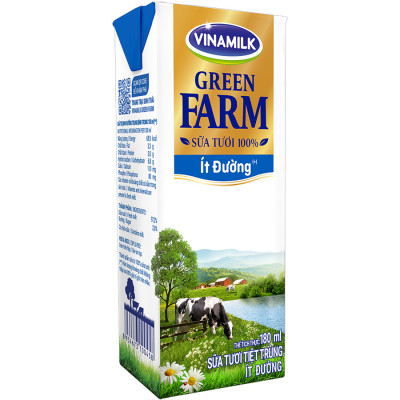 Thùng 48 Hộp Sữa Tươi Tiệt Trùng Vinamilk Green Farm Rất ít đường - Lốc 4 Hộp 180ml