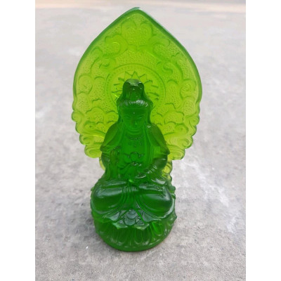 Tượng Phật Bà Quan Âm Mới Đá Lưu Ly Xanh Lá Tươi Đẹp Để Xe Hơi hoặc để bàn cao 12cm đk 7cm đế 5cm Hợp Mệnh Hỏa Mệnh Mộc ạ