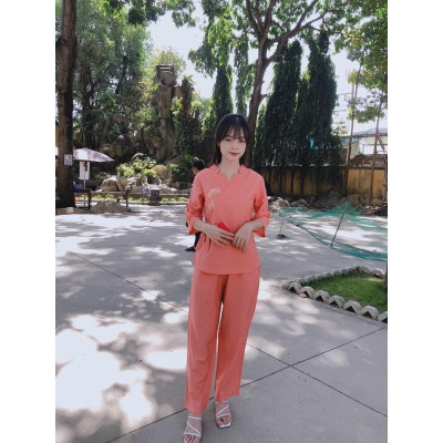 Đồ Lam Đi Chùa Hoa Mẫu Đơn nơ