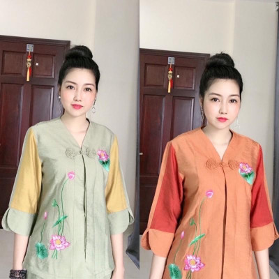 Đồ Lam Đi Chùa # Tim 1Nút Bông Cao Cấp# Quần Áo # Đồ Bộ Nữ