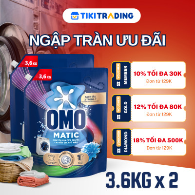 Combo 2 Túi Nước Giặt Omo Matic Bền Đẹp Bền Màu Cho Máy Giặt Cửa Trước 3.6KG