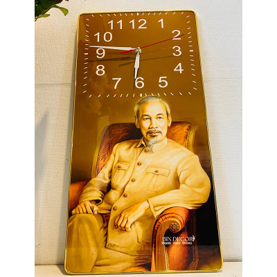 (ẢNH THẬT) Tranh đồng hồ tráng gương treo tường Bác Hồ vĩ đại bo viền kèm đinh và pin